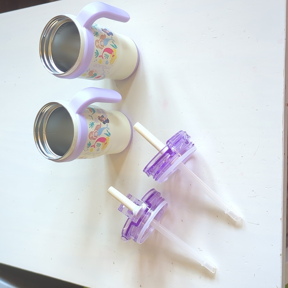 Mermaid 2 Kids Vacuum Insulated Stainless Steel Cup 14oz Each Straw Top Damage